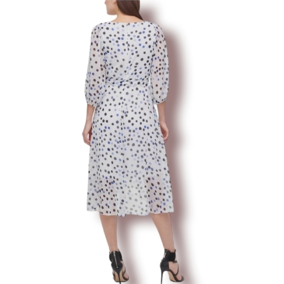 DKNY Polka Dot Lined Faux Wrap High-Low Midi Dress Womens Size 14 - Picture 7 of 13